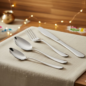 Ensemble de couverts de banquet haut de gamme en acier inoxydable avec manche en bois et finition miroir – Cuillère, fourchette, couteau - Product Image 6