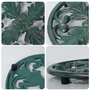 Vintage Green Cast Iron Decorative Trivet | Ornate Leaf Design Heat Resistant Kitchen & <b>Table</b> <b>Protector</b> For Sale - Product Image 5