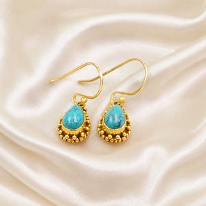 Natural Turquoise Teardrop <b>Dangle</b> <b>Earrings</b> 925 Sterling <b>Silver</b> Rose Gold Yellow Gold Plated Gemstone Handmade Jewelry Gift Wife - Product Image 3