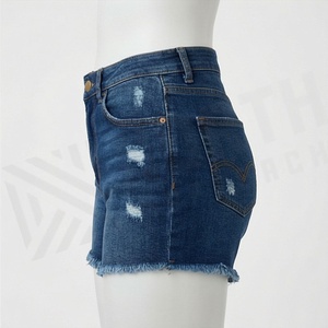 Hole Tassel Womens <b>Denim</b> Shorts <b>Stretch</b> Slim Fit Summer Casual Streetwear Fashionable Apparel Stylish Trendy Outfit Item - Product Image 3