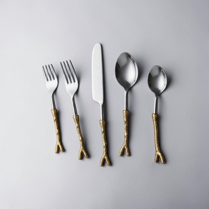 Gold Plated Cutlery Set <b>Mirror</b> Finish Long Handle Minimalist Design Creative Metal Utensils for Wedding - Product Image 1