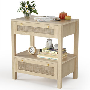 Table de chevet en rotin à double tiroir - Product Image 1