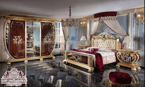 ชุดห้องนอนสไตล์มหาราชา งานไม้สัก ชุบทองโบราณ ขนาดสั่งทำพิเศษ หรูหราสง่างาม - Product Image 6