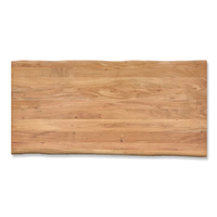 Table de salle à manger contemporaine avec pieds en verre et plateau en bois d'acacia massif à bord naturel, qualité export, pour la maison et la cuisine