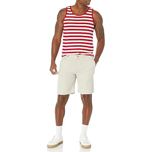 Débardeur sans manches pour homme, rayé rouge et blanc, col rond, tricoté, style décontracté - Product Image 1