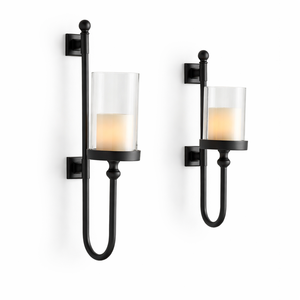 Ensemble de appliques murales en verre et métal noir, design vertical moderne, montage robuste, lumière chaude, accent de décoration élégant pour la maison - Product Image 1