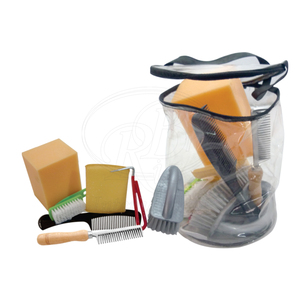 Kit de 8 piezas para el cuidado del caballo con bolsa transparente con cremallera, limpiador de pezuñas, cepillo espiral, peine para crines, cepillo corporal y juego de limpieza con esponja - Product Image 1