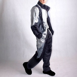 Men's Black Silver Color Blocking <b>Track</b> <b>Pants</b> Elastic Waist Side Pockets Casual Style Full Length Polyester Material Spring Wear - Product Image 3