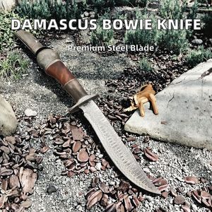 Couteau de chasse Bowie en acier forgé à la main de Damas, grande taille, manche en bois, lame à pointe tombante, haute durabilité, OEM - Product Image 4