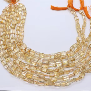 Perles de citrine naturelle lisses en forme de chiclet 7-8 MM, perles de citrine jaune en forme de tube carré 12 pouces, perles de pierres précieuses de citrine pour bijoux - Product Image 1