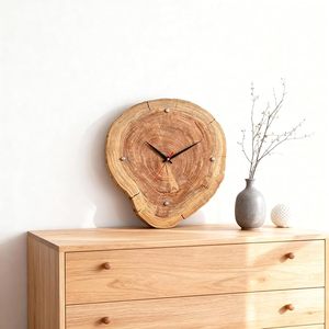 Tree Stump Wooden Art Deco 20 Inch Silent Quartz Analog Hanging Wall <b>Clock</b> Natural Grain <b>Battery</b> Operated Decor for Living Room - Product Image 4