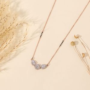 Lab Grown Diamond Mangalsutra Necklace Pear & Round Halo Diamond Pendant Rose Gold Modern Mangalsutra Wedding Jewelry <b>Gift</b> - Product Image 4