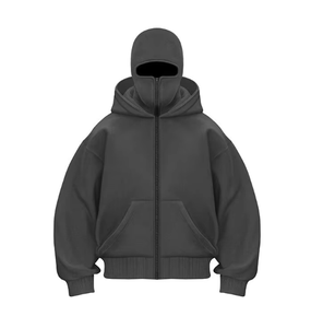 Sweat-shirt à capuche pull-over brodé pour homme, épais, surdimensionné, à fermeture éclair, épaules tombantes, personnalisable, pour l'hiver et l'automne - Product Image 1