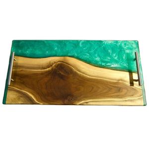 Plateau en résine époxy en bois forme carrée et ustensiles de cuisine et restaurants utilisés à la main Vaisselle pour fête ou service de nourriture - Product Image 6