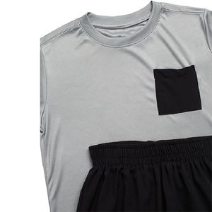 Ensemble décontracté d'été 2 pièces pour homme : T-shirt à manches courtes et short en tissu tricoté 80 % coton, respirant, motif uni, coupe classique - Product Image 2