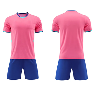Men's Blue Crew Neck Soccer Jersey Set Short Sleeve Moisture Wicking Eco-Friendly Polyester Uniform Adult All Seasons Front - Product Image 2