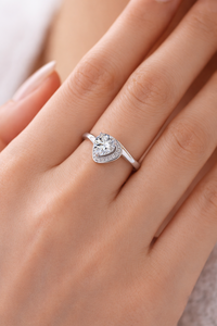 Anillo de Compromiso Romántico de Oro Sólido de 14K/18K con Certificado GIA IGI, Diamante Cultivado en Laboratorio con Corte Redondo Infinito en Forma de Corazón y Halo Oculto, para San Valentín - Product Image 5