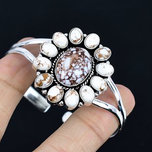 Natural Wild horse Gemstone 925 Sterling Silver Bangle Trending Designer <b>Bracelet</b> Jewelry Cuff Women Bangle - Product Image 2