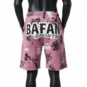 Shorts en molleton de coton premium 320 GSM, lavage acide, rose et noir, impression intégrale, logo personnalisé, pour homme - Product Image 2