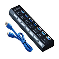 Hub USB, hub USB 3.0 Hub répartiteur multi-USB à 7 ports avec interrupteur pour PC portable