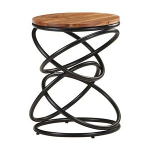Mesa auxiliar de hierro con superficie de madera, adecuada para dormitorio, con estructura de hierro resistente y amplia superficie de madera. - Product Image 1