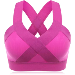 Sujetador deportivo para mujer, espalda cruzada, sin aros, transpirable, poliéster y elastano, copa completa, deportivo, para todas las estaciones, rosa - Product Image 1
