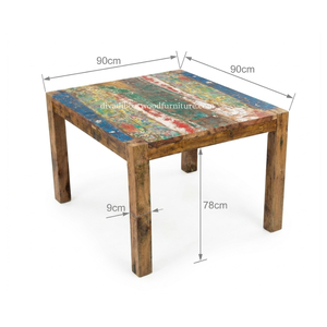 DIVADI <b>Dining</b> <b>Table</b> Melanie Style KD Leg Square Model Reclaimed Boat Wood Sustainable Design EcoFriendly <b>Foldable</b> Indoor Outdoor - Product Image 1