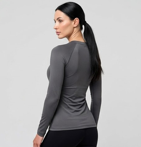 T-shirt de compression à manches longues pour femme, col rond, sous-vêtement technique pour le sport, le yoga et l'entraînement en salle de sport - Product Image 4