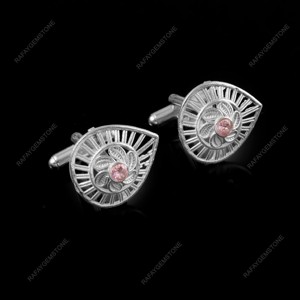 Boutons de manchette de luxe en zircon rose plaqué argent platine pour mariage formel, cadeau de créateur pour homme - Product Image 2