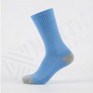 Crew <b>Socks</b> Solid Blue Cotton Spandex Knitted Breathable Casual Daily Wear Adult Summer Standard Thickness - Product Image 3