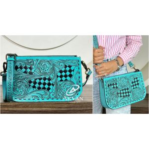 Sac à bandoulière en cuir véritable fait main, motif damier, prix usine 2026, idéal pour un usage quotidien - Product Image 1