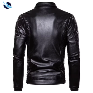 Veste en cuir PU noir pour homme, style motard, coupe ajustée, col rabattu, fermeture éclair, manches classiques, couleur unie, vêtement d'automne - Product Image 1