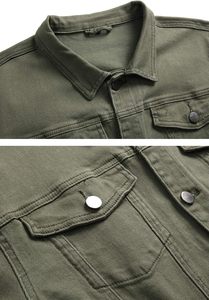 เสื้อแจ็คเก็ตยีนส์สีเขียวมะกอกสำหรับผู้ชาย แขนยาวปกติ คอปกแบบพับได้ ผ้าฝ้ายฟอกสไตล์ฤดูใบไม้ร่วง ติดกระดุมแถวเดียว - Product Image 5