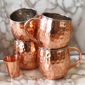Mug en cuivre de qualité supérieure à parois droites, esthétique martelée unique, pour cocktails - Product Image 2