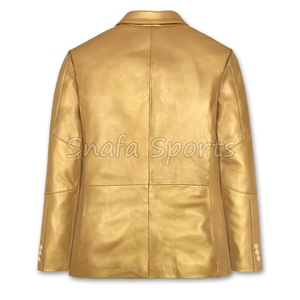 Nouvelle veste en cuir pour femme, coupe ajustée, avec col boutonné à motifs, couleur dorée brillante, veste en cuir tendance - Product Image 2