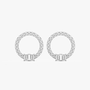 Pendientes Circulares de Oro Blanco de 14k con Diamantes Cultivados en Laboratorio, Corte Baguette y Redondo, con Certificado IGI y Claridad VS1, Modernos para Mujer - Product Image 3