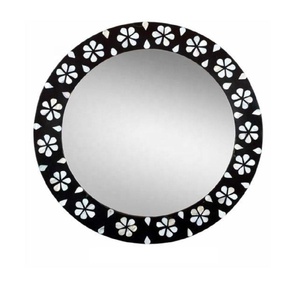 Miroir moderne noir et blanc avec incrustations en os, miroir rond géométrique avec incrustations en os, décoration murale moderne faite à la main pour chambre à coucher et salon - Product Image 5