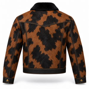 Veste Western Homme Personnalisée en Cuir de Vachette Marron Tabac et Noir avec Col en V, Manteau de Cowboy pour Ranch, Fabricant OEM en Gros, Export Hiver - Product Image 2