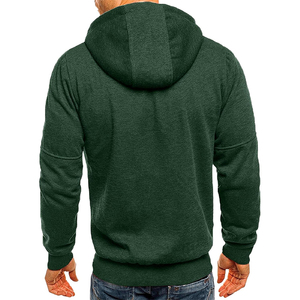 Men's Green Full-Zip Hoodie Slim Fit Solid Color Hoodie Breathable 100% Cotton Fleece Autumn & Winter Relaxed Fit Hoodie - Product Image 4
