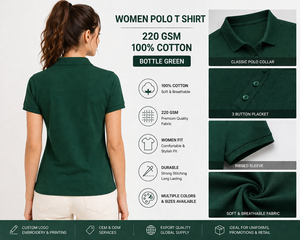 Primora Global Women's Shirt 100% Cotton 220 GSM Knitted Short Sleeve Breathable Solid Color Casual Long Wear Bottle Green - Product Image 4