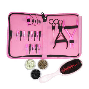 Hair Extension Tools Kit Plastic <b>Clips</b> Scissors Tweezers <b>Roller</b> Set for Installation and Removal Pink Case Hair Extension Kit - Product Image 5