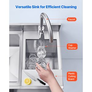 Bac à glace commercial certifié NSF avec robinet d'évier, 60 Qt, en acier inoxydable, couvercle coulissant, 24 x 19 x 35 pouces - Product Image 5