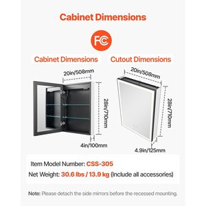 Specchio LED da Incasso a Parete 20 X 28 con 3 Colori Dimmerabili, Armadietto Illuminato per Bagno - Product Image 2