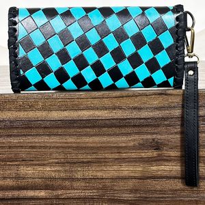 New Arrival Tooled Genuine Leather <b>Wristlet</b> Wallet for Women Checkered Pattern Large Capacity Clutch Credit Card Holder Wallets - Product Image 5
