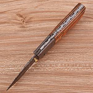มีดพับเหล็กดามัสกัสทำมือ UA Supplies สำหรับล่าสัตว์ แบบล็อค Liner Lock สำหรับพกพา EDC คุณภาพระดับอุตสาหกรรม รับประกัน 1 ปี ผลิตตามสั่ง - Product Image 6