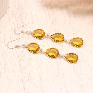 Pendientes Colgantes de Citrino Natural en Forma de Pera, Plata de Ley 925 |   Pendientes Largos con Gema Amarilla |   Joyería Elegante Hecha a Mano - Product Image 4