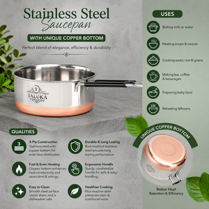 Olla de Acero Inoxidable con Fondo de Cobre de 67 oz, Fabricada en India, Utensilio de Cocina Resistente, Olla para Leche, Apta para Inducción y Gas - Product Image 3