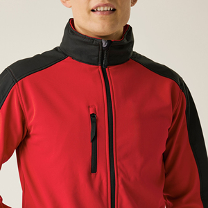 Men's Red Fleece Jacket With <b>Black</b> Accents Stand Collar Zipper Closure Windproof Casual Autumn Wear - Product Image 4