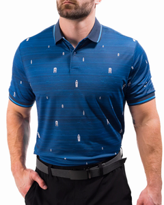 Polo à manches courtes bleu pour homme avec imprimé station de ski, en polyester tricoté, coupe décontractée, respirant, longueur normale - Product Image 4