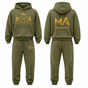 Mudassar - Chándal Ligero para Hombre, Color Verde Oliva, Talla Grande, Estilo Vintage, con Capucha, 100% Algodón, Logotipo Estampado en Foil, Cordón Ajustable - Product Image 1